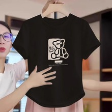 女童黑色短袖t恤夏季装中大童纯棉儿童体恤小女孩短款收腰上衣服