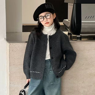 中大儿童洋气时髦外搭上衣 针织开衫 毛衣外套女童2025新款 春秋冬季