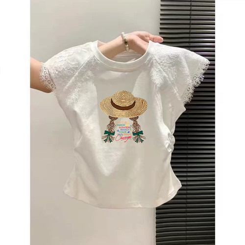 女大童超好看短袖t恤蕾丝拼接夏