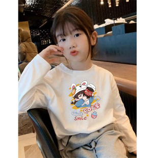 女童春装上衣卡通超好看打底衫内搭2026新款大儿童装纯棉长袖t恤