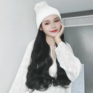 新款直销帽子假发一体女冬天长卷发针织秋冬季款可拆卸毛线帽网红