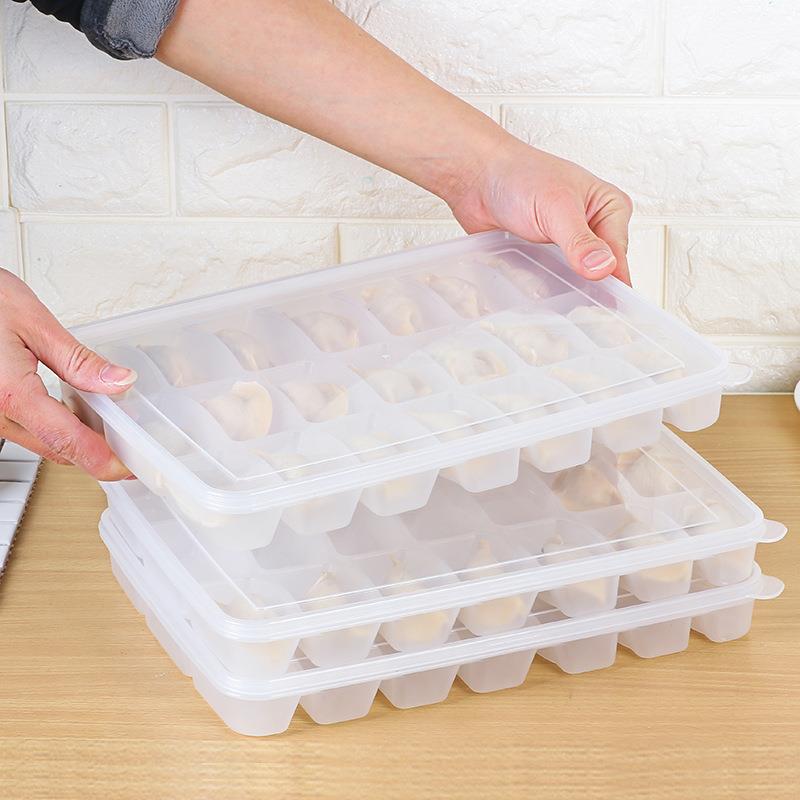 直销新款食品级加厚带盖冰箱保鲜盒家用商用速冻馄饨盒防粘21格饺