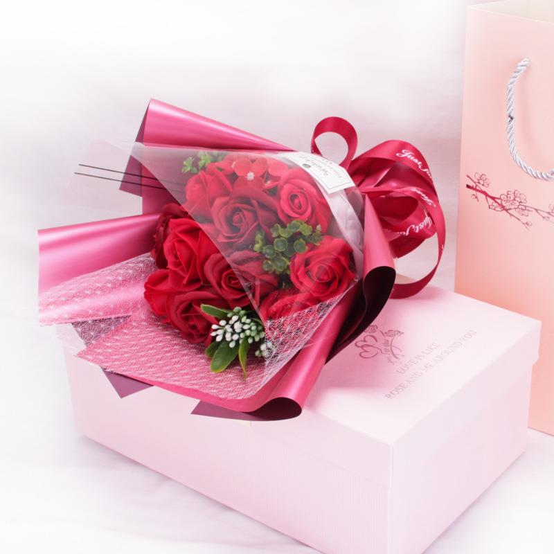 直销新款亚马逊玫瑰香皂花花束礼盒康乃馨情人节假花束礼物跨境货