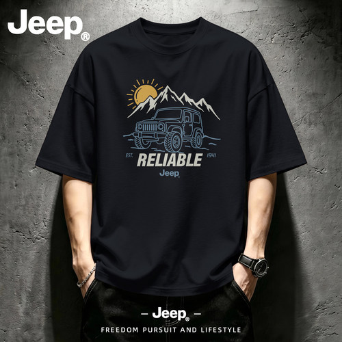 Jeep吉普纯棉短袖男T恤户外