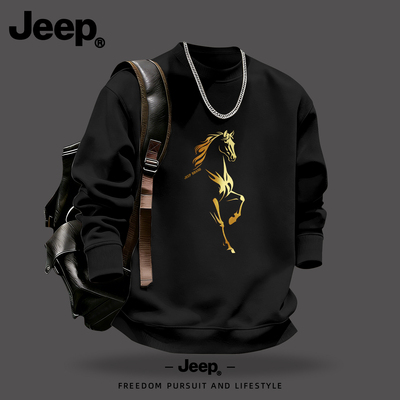 Jeep吉普本命年圆领卫衣男女士春秋新款男生衣服高级潮流美式上衣