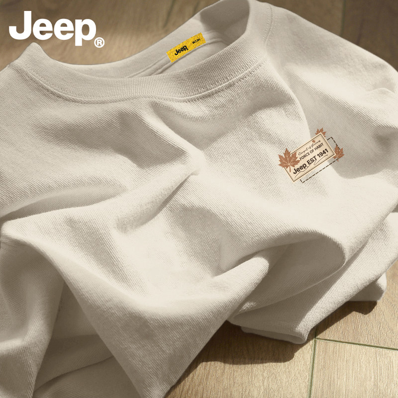 Jeep吉普正肩T恤男款美式短袖重磅上衣夏季宽松纯棉衣服休闲百搭