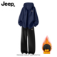 运动服加厚男装 jeep吉普男士 男新款 加绒冬装 拉链开衫 连帽卫衣套装