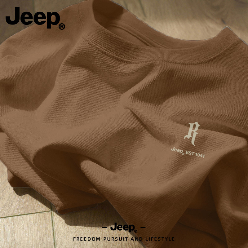 Jeep男士纯棉短袖T恤2026夏季新款上衣爸爸宽松休闲舒适高级男装