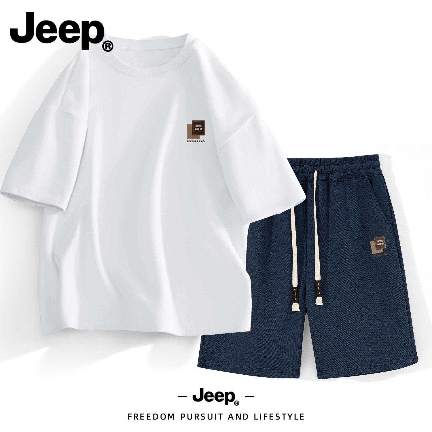 Jeep男士纯棉短袖t恤夏季透气运动套装2026新款高级休闲美式短裤