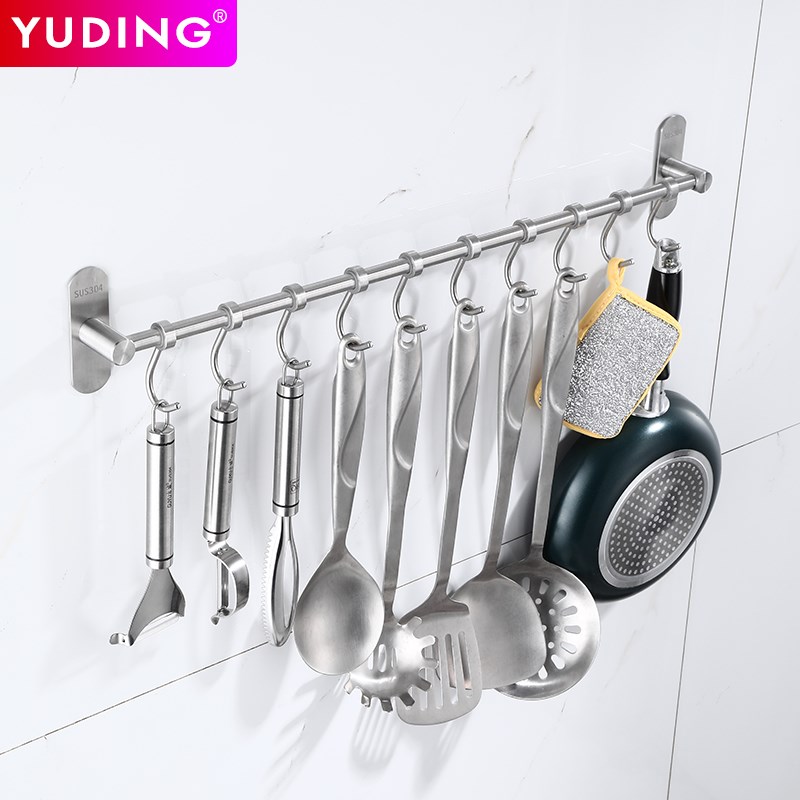 厨房置物架挂钩免打孔挂杆锅铲勺子挂架排钩壁挂式304不锈钢刀架