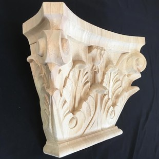 实木柱头欧式梁托雕花装饰东阳木雕垭口背景墙木质罗马柱方形浮雕