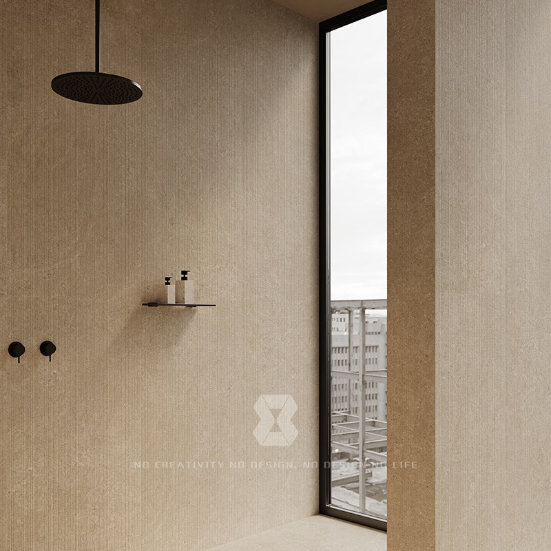 意式简约莱姆石瓷砖米白黄色卫生间民宿酒店平面拉槽耐磨防滑地砖