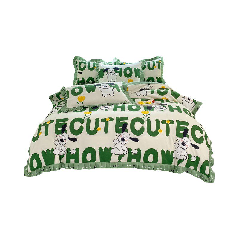 韩式公主风100床裙款四件套全棉床单被罩宿舍三件套床上用品4