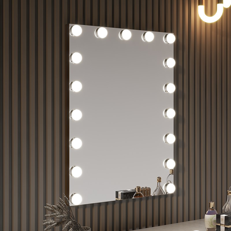 可定制壁挂墙方形化妆镜子带灯泡专业影楼梳妆镜网红美妆智能