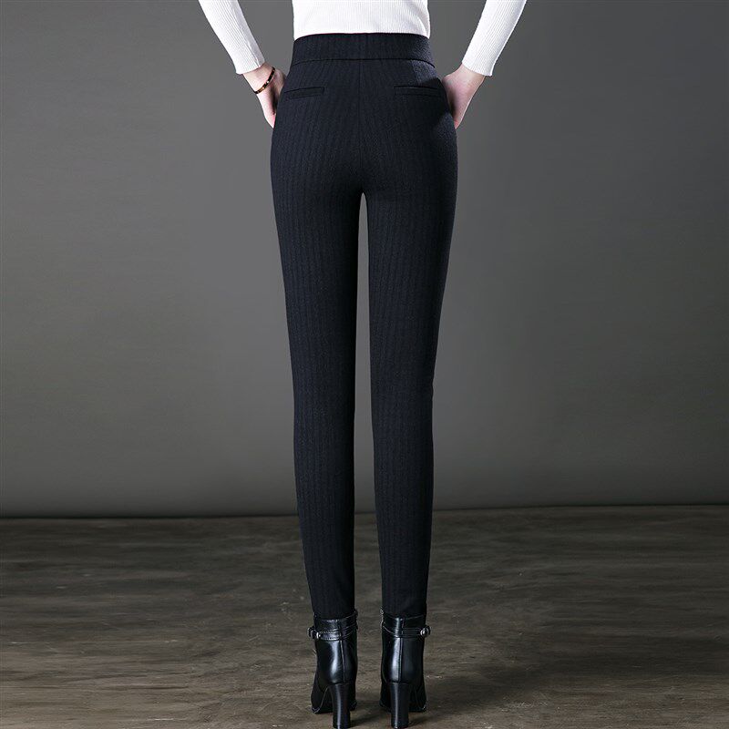 2025春季新款女士黑色暗条纹外穿打底裤四面弹力紧身显瘦小脚长裤
