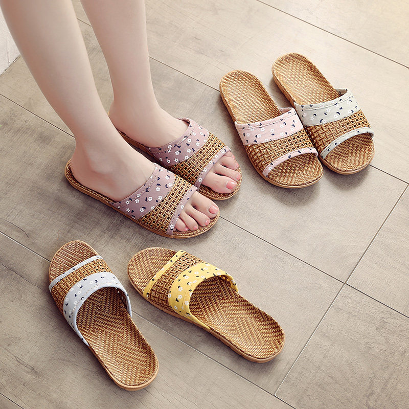 新款藤草拖鞋室内编织亚麻拖鞋夏季男女居家居防滑情侣地板家用凉
