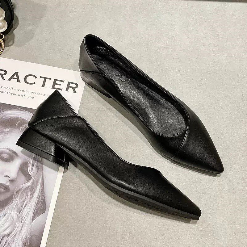 软皮工作鞋女黑色高跟鞋女粗跟低跟久站不累上班职业通勤正装单鞋