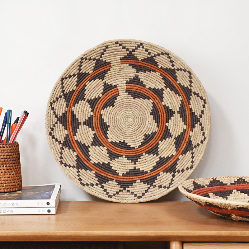 巴基斯坦盘子手工草编收纳篮杂物筐玄关背景墙装饰挂件圆形水果篮 - 封面