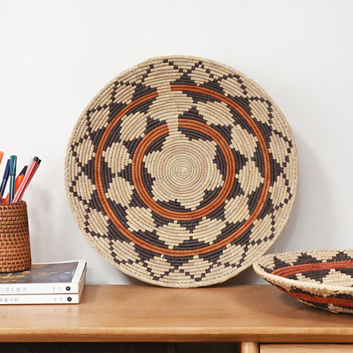 巴基斯坦盘子手工草编收纳篮杂物筐玄关背景墙装饰挂件圆形水果篮