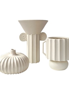 态生活诧寂风罗马柱磨砂陶瓷花瓶客厅民宿样板间干花插花装饰摆件
