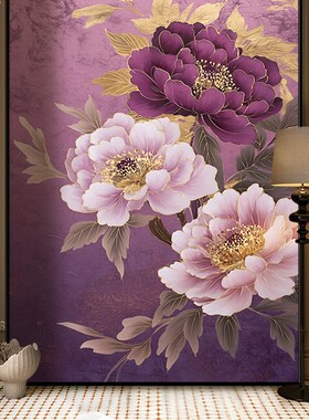 《花开富贵》紫色牡丹现代中z式客厅大气装饰画玄关挂画卧室壁画