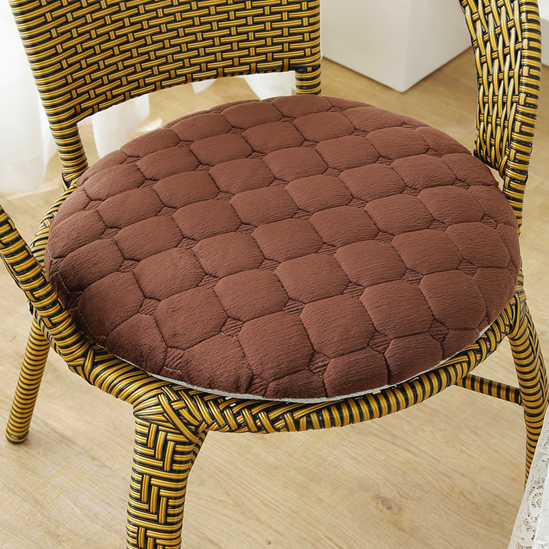 毛绒椅子垫咖啡色圆形坐垫加厚防滑客厅圆凳屁股垫学生宿舍凳子椅