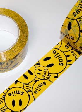 卡通可爱黄色笑脸印字封箱胶带电商快递打包胶纸物流封箱胶整箱批