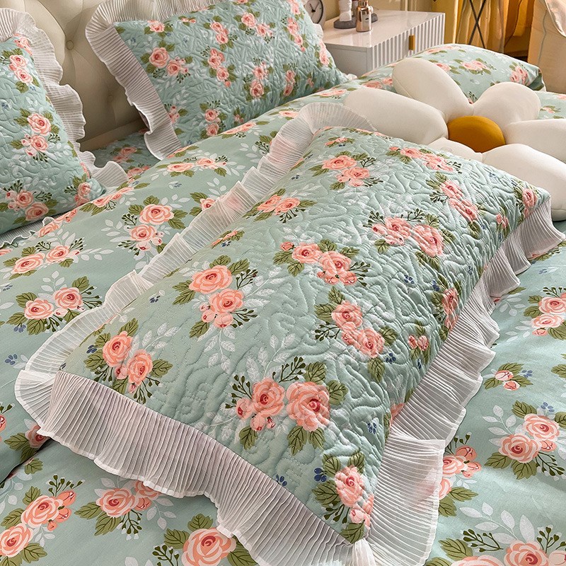 夹棉床盖三四件套100全棉80支纯棉床单被套公主风床品小碎花床裙4