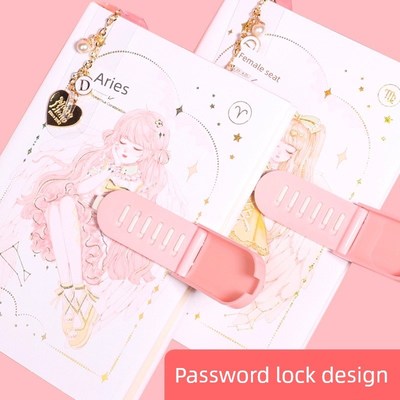 2025新款 十二星座密码本带锁日记本小学生密码锁笔记本女孩手账