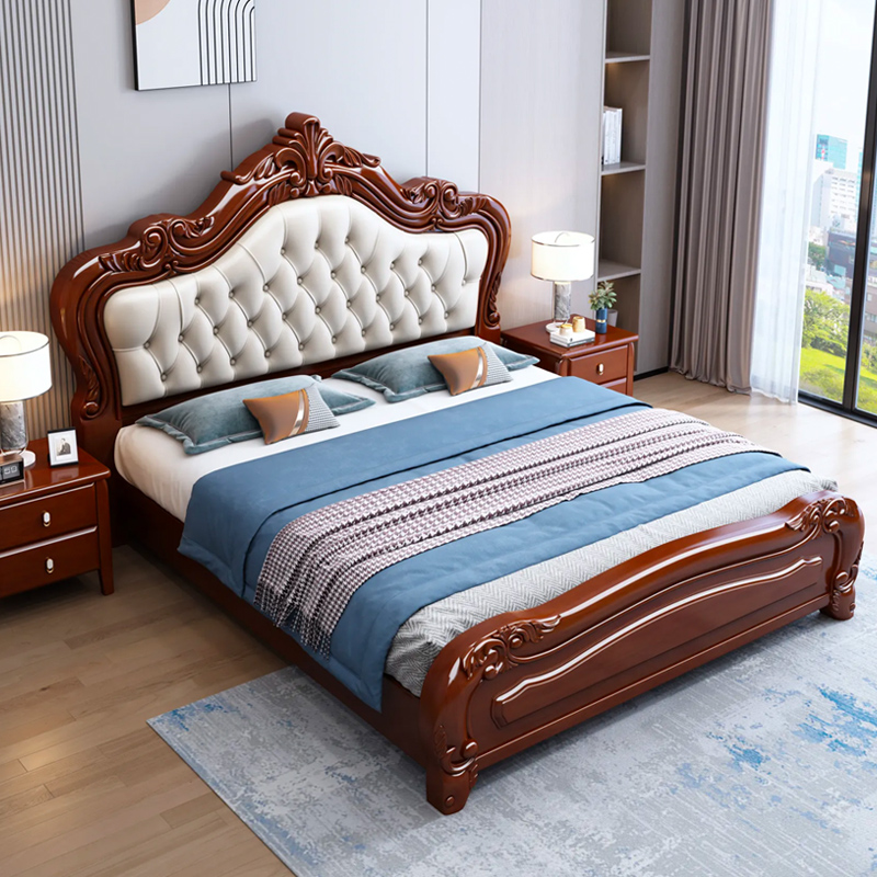 美式实木床1.8米双人床主卧大床1.5米欧式床现代简约软包储物婚床