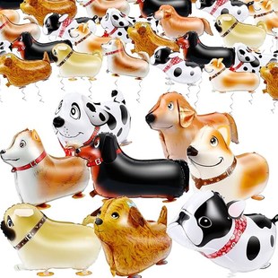 10个网红卡通宠物散步走地气球狗狗走路柯基金毛狗气球儿童玩具