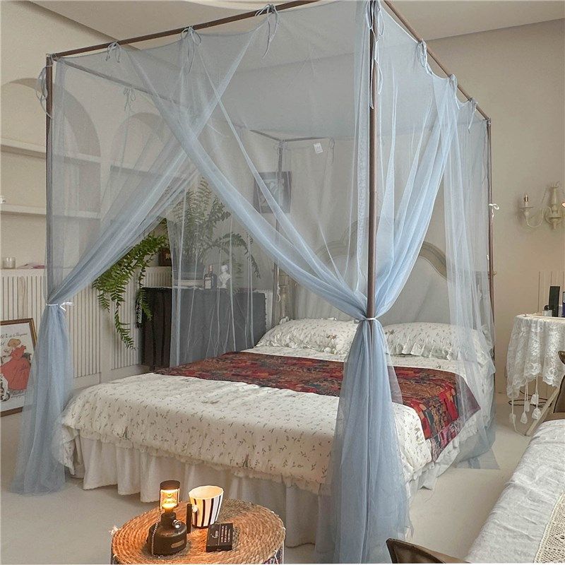 法式简约2024新款绑绳款蚊帐家用卧室1.35单帐子三开门落地支架杆