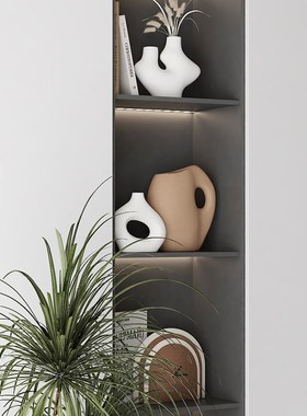 抽象艺术电视墙奶咖色雕塑摆件酒柜样板房间侘寂风装饰品组合套装