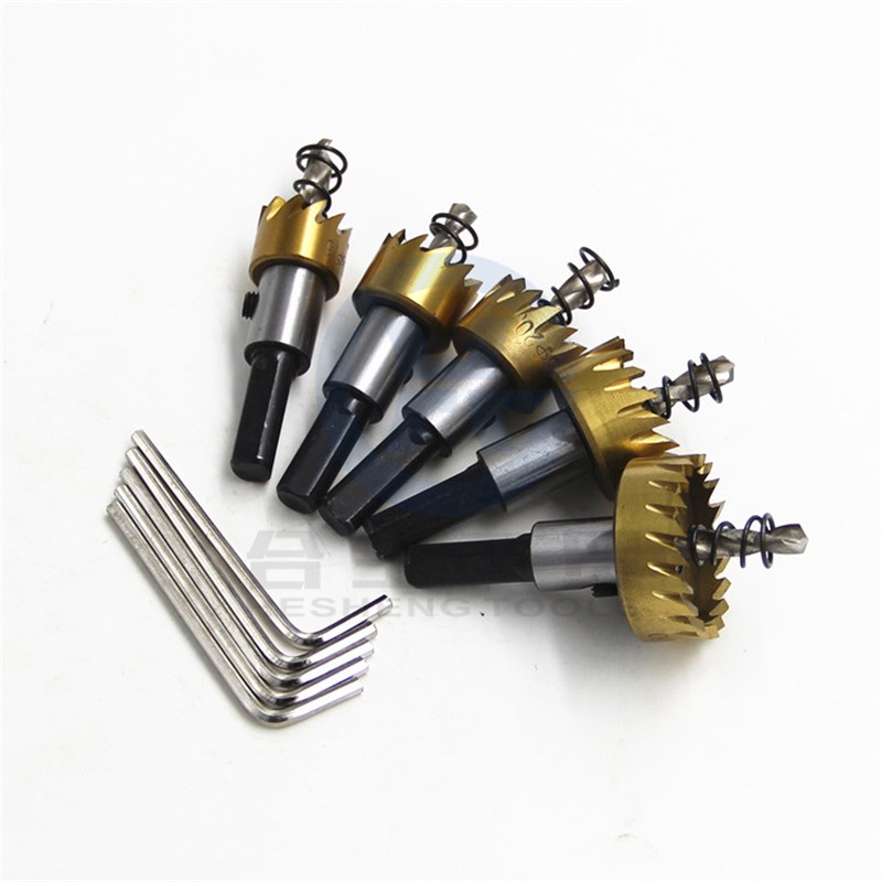 5件套高速钢6542镀钛锯齿开孔器 M2铝板铁板打孔钻头套装16mm30mm