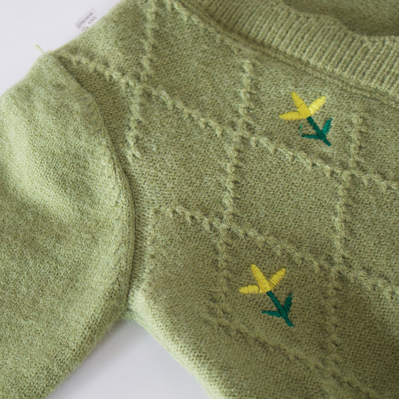 售完无补~小清新~春秋女童毛衣外套小花绿色田园针织开衫单排扣