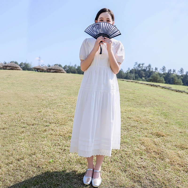 女大童连衣裙2024夏季新款学院风纯棉宽松初中学生白色洋气公主裙