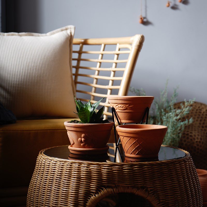 吴氏陶业细质红陶花盆多肉植物泥瓦盆树叶浮雕盆景天科专属盆瓦盆