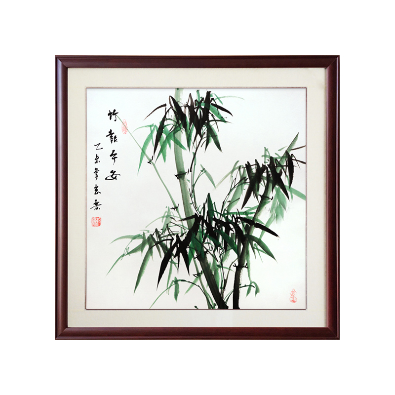 竹报平安方形彩竹子墨竹餐厅玄关水墨装饰挂画客厅纯手绘加框字画