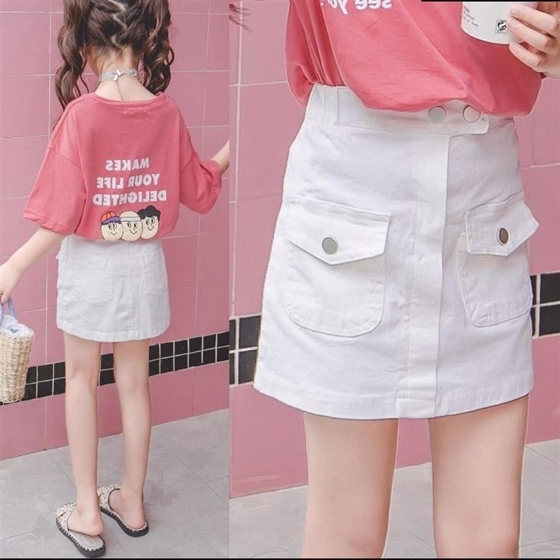 2025新款女童半身裙夏装童装中大童包臀裙子洋气百搭牛仔棉A字裙