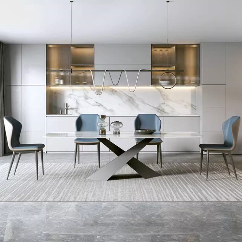 岩板餐桌轻奢风网红长方形超晶大理奢石餐桌椅家用小户型吃饭桌子