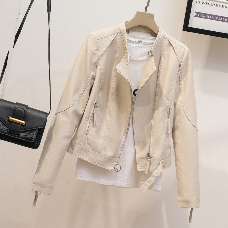 春秋小个子软皮米色皮衣外套女神短款2024秋装新款高级感皮夹克潮