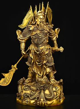 铜关公关二爷摆件纯铜武财神佛像客厅供奉神像关羽武圣关公像开业