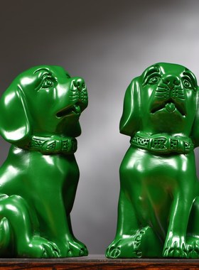 绿色木雕狗摆件十二生肖狗实木家居客厅电视柜办公桌面装饰工艺礼