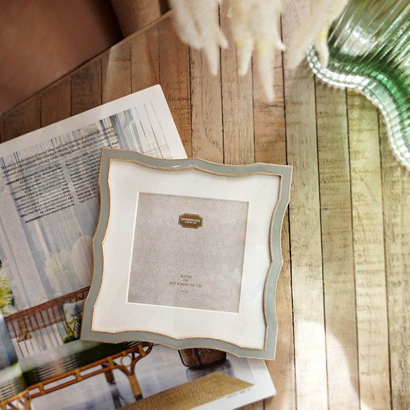 费灵家居法式田园简约黄色灰色金属相框 创意浪漫婚纱照相架摆台