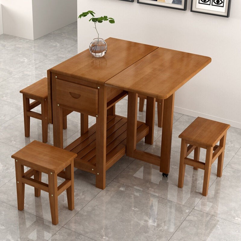 莎庭折叠餐桌家用小户型组合人多功能可收纳伸缩实木长方形吃饭桌