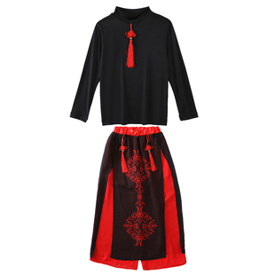 儿童中国风街舞爵士演出服男童复古女童旗袍走秀古典舞古筝表演服