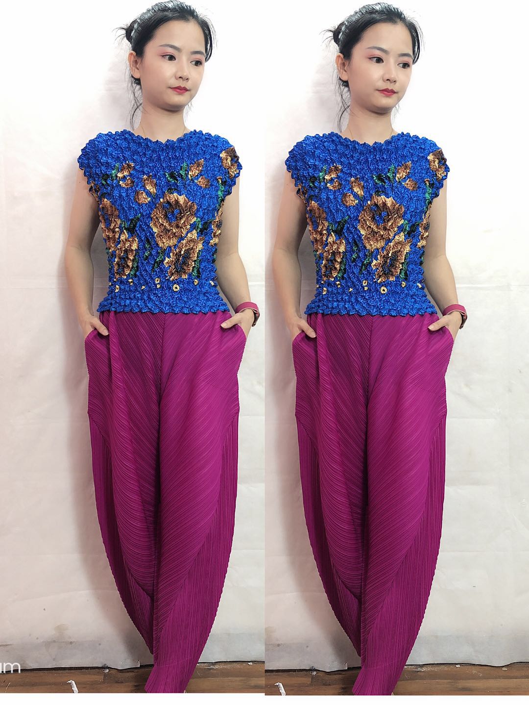 褶皱菠萝衫T恤泡泡上衣魔术衫弹力宽松显瘦 立体时尚清透无袖夏装