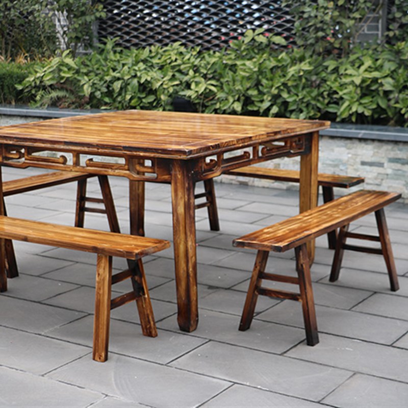 实木碳化餐桌椅组合餐饮饭店面馆桌椅木质四方桌仿古中式八仙桌