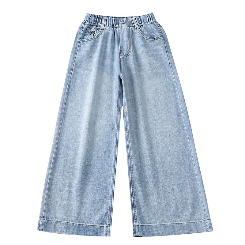 女童裤子2025春装新款洋气中大童浅色直筒阔腿裤春夏季儿童牛仔裤