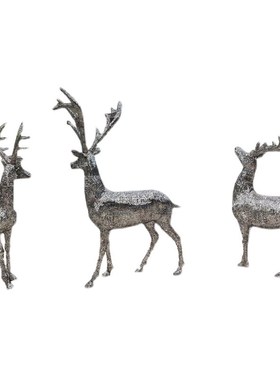 不锈钢户外梅花鹿雕塑抽象镜面镂空景观几何母子小鹿铁艺动物定制